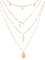 Collier Multicouche de Décoration Croix en Forme de Pièce