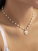 Collier Pendant en Forme de Cœur avec Fausse Perle