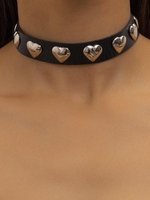 Collier Ras-du-Cou Motif de Cœur en Cuir PU