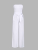 Combinaison Bandeau Ceinturée Plissée à Jambe Large S Blanc