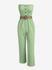 Combinaison Capri Droite Ceinturée sans Bretelle à Volants avec Bouton L Vert