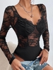 Combinaison Coupé Transparent en Dentelle Florale M Noir