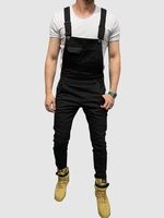 Combinaison en Couleur Unie avec Poche Kangourou en Denim L Noir