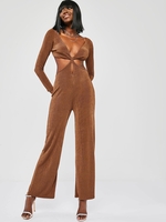 Combinaison Jersey Nouée Croisée Découpée à Jambe Large M Café