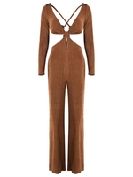 Combinaison Jersey Nouée Croisée Découpée à Jambe Large S Café