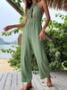 Combinaison Smockée à Col Halter à Dos Nu S Vert