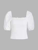 Corsage Bouillonné à Manches Bouffantes S Blanc