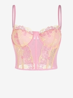 Corset en Dentelle Frangée Transparente à Broderie Florale L Rose léger