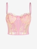 Corset en Dentelle Frangée Transparente à Broderie Florale M Rose clair