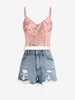 Corset en Tulle Applique Papillon avec Short Déchiré Taille unique Rose clair