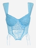 Corset Fleuri Applique en Tulle Transparent à Lacets à Armature Xs Bleu
