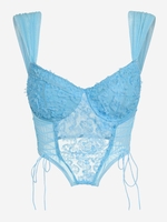 Corset Fleuri Applique en Tulle Transparent à Lacets à Armature Xs Bleu