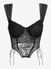 Corset Fleuri Applique en Tulle Transparent à Lacets à Armature Xs Noir