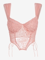 Corset Fleuri Applique en Tulle Transparent à Lacets à Armature Xs Rose clair