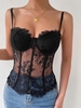 Corset Transparent en Dentelle avec Armatures S Noir