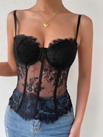 Corset Transparent en Dentelle avec Armatures S Noir