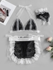 Costume de Culotte et Soutien-Gorge en Dentelle Bicolore L Noir