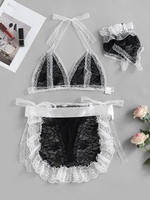 Costume de Culotte et Soutien-Gorge en Dentelle Bicolore M Noir