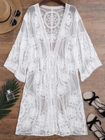 Couverture Kimono Tranparent à Lacet avec Noeud Devant Taille unique Blanc