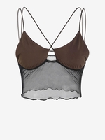 Crop Top Croisé Transparent Panneau en Maille Insérée M Café