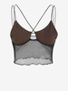 Crop Top Croisé Transparent Panneau en Maille Insérée S Café
