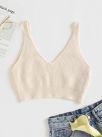 Crop Top Côtelé en Tricot Taille unique Café lumière