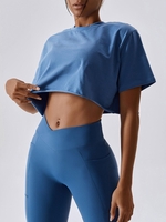 Crop Top de Sport Couleur Solide S Bleu