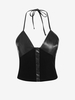 Débardeur à Col Halter et Empiècements en Cuir PU avec Boutons M Noir