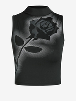 Débardeur à Imprimé Rose à Col Montant L Noir