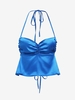 Débardeur à Volants en Satin à Col Halter L Bleu