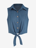 Débardeur Boutonné Côtelé à Col Noué S Bleu
