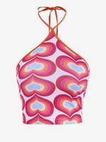 Débardeur Coloré Imprimé Cœur à Col Halter M Rouge