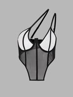 Débardeur Corset en Maille Transparent L Noir