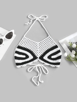 Débardeur Court Au Crochet en Blocs de Couleurs à Col Halter Taille unique