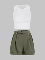 Débardeur Court Au Dos Nageur avec Short à Ourlet Roulé Taille unique Vert