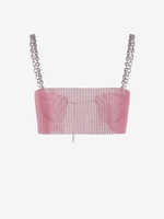 Débardeur Court Brillant Chaîne à Bretelle avec Strass Taille unique Rose clair