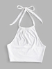 Débardeur Court Chiné Côtelé en Tricot à Col Halter M Blanc