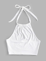 Débardeur Court Chiné Côtelé en Tricot à Col Halter M Blanc