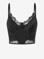 Débardeur Court Corset Soyeux en Dentelle à Armature M Noir
