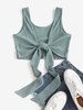 Débardeur Court Côtelé Noué en Tricot M Vert