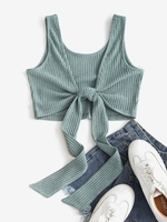 Débardeur Court Côtelé Noué en Tricot S Vert