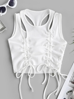 Débardeur Court Découpé en Tricot à Volants M Blanc