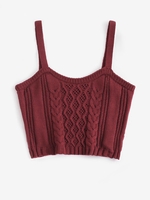Débardeur Court en Tricot à Câble M Rouge foncé