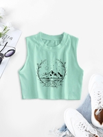 Débardeur Court Fleuri Feuille Montagne Graphique Xl Vert clair