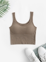 Débardeur Court Matelassé à Col U Taille unique Café profond