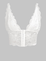 Débardeur Court Plongeant en Dentelle Transparente Au Crochet en Avant L Blanc