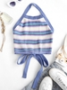 Débardeur Court Rayé Coloré sans Dos en Tricot à Col Halter L Bleu
