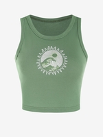 Débardeur Court Vintage Côtelé Soleil Brodé M Vert