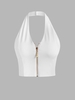 Débardeur Court Zip en Avant à Col Halter L Blanc