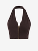 Débardeur Court Zip en Avant à Col Halter M Café profond